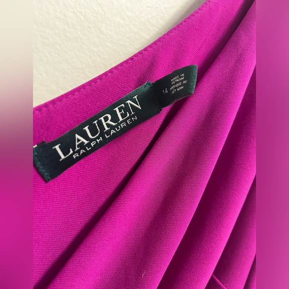 Lauren Ralph Lauren Purple Ruched Cocktail Women's Dress Size 14 Cutout Shoulder - Picture 3 of 9